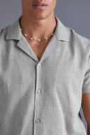 Mens Khaki Short Sleeve Linen Look Slub Shirt