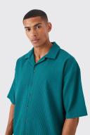 Mens Khaki Short Sleeve Oversized Pleated Shirt & Short Set