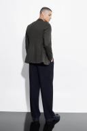 Mens Khaki Single Breasted Skinny Waffle Blazer