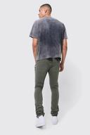Mens Khaki Slim Fit Ripped Overdye Stacked Jeans