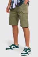 Mens Khaki Tall Elastic Waist Cargo Shorts