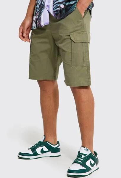 Mens Khaki Tall Elastic Waist Cargo Shorts