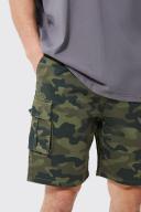 Mens Khaki Tall Elastic Waist Slim Fit Cargo Short