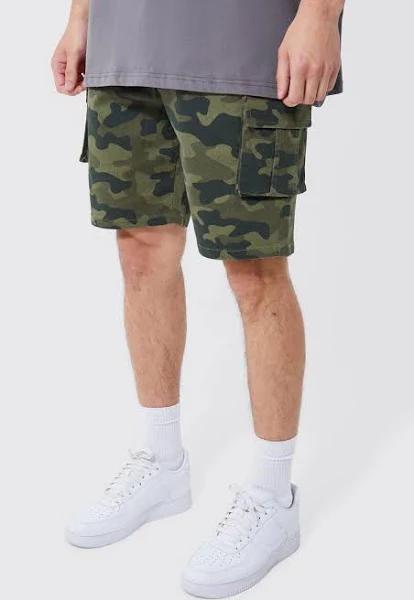 Mens Khaki Tall Elastic Waist Slim Fit Cargo Short