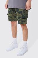 Mens Khaki Tall Elastic Waist Slim Fit Cargo Short