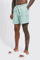 Mens Khaki Tall Mid Length Cargo Swim Shorts