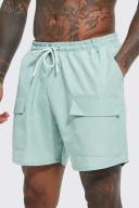 Mens Khaki Tall Mid Length Cargo Swim Shorts