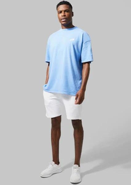 Mens Light Blue Active Oversized Overdye Logo Short Set