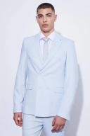 Mens Light Blue Double Breasted Slim Textured Suit Jacket