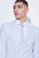 Mens Light Blue Double Breasted Slim Textured Suit Jacket