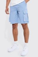 Mens Light Blue Elastic Waist Crinkle Shell Cargo Short