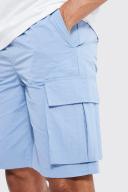 Mens Light Blue Elastic Waist Crinkle Shell Cargo Short