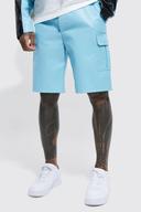 Mens Light Blue Fixed Waist Relaxed Cargo PU Short