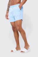 Mens Light Blue Man Signature Mid Length Swim Shorts