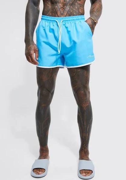 Mens Light Blue Man Signature Runner Swim Shorts