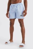 Mens Light Blue Mid Length Woven Tab Swim Shorts
