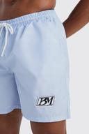 Mens Light Blue Mid Length Woven Tab Swim Shorts