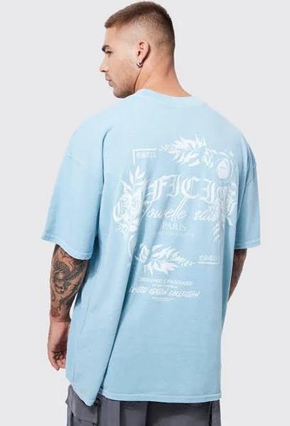 Mens Light Blue Oversized Official Floral Graphic T-Shirt
