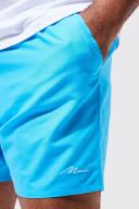 Mens Light Blue Plus Man Signature Mid Length Swim Shorts