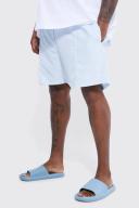 Mens Light Blue Plus Mid Length Pintuck Swim Shorts
