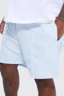 Mens Light Blue Plus Mid Length Pintuck Swim Shorts