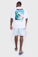 Mens Light Blue Plus Mid Length Pintuck Swim Shorts