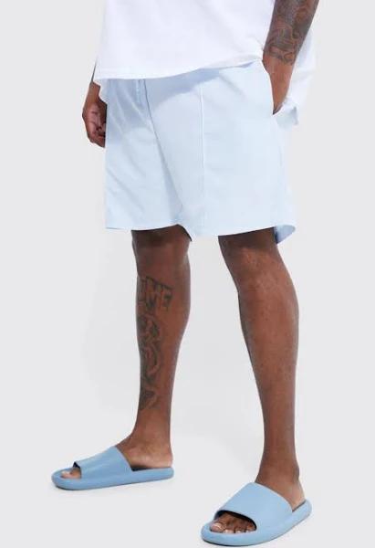 Mens Light Blue Plus Mid Length Pintuck Swim Shorts