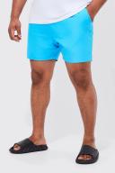 Mens Light Blue Plus Mid Length Plain Swim Shorts