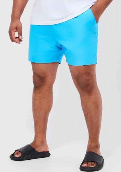 Mens Light Blue Plus Mid Length Plain Swim Shorts