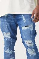 Mens Light Blue Plus Skinny Stretch All Over Rip Stacked Jeans