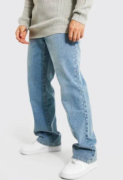 Mens Light Blue Relaxed Fit Rigid Flared Jeans