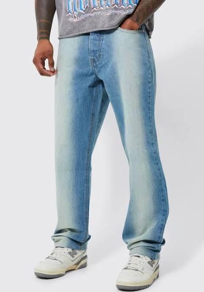 Mens Light Blue Relaxed Rigid Washed Panel Jeans