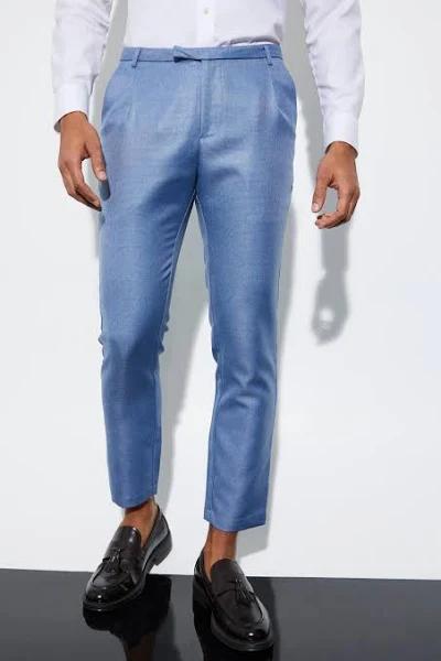 Mens Light Blue Skinny Crop Mini Texture Suit Trousers