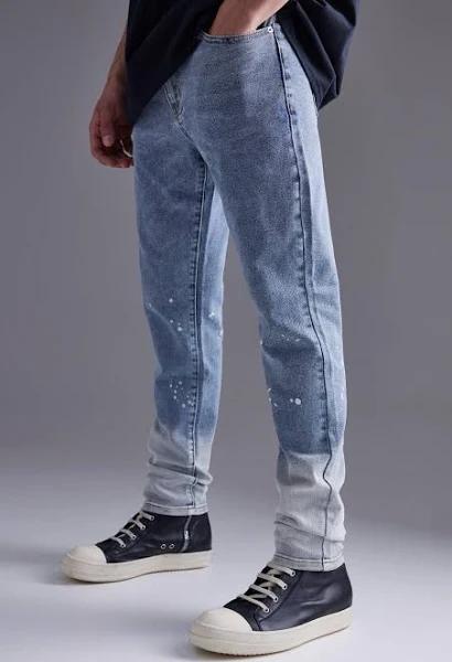 Mens Light Blue Skinny Stretch Bleach Detail Jeans