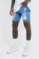 Mens Light Blue Skinny Stretch Distressed Denim Shorts
