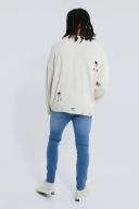 Mens Light Blue Skinny Stretch Knee Slash Jeans