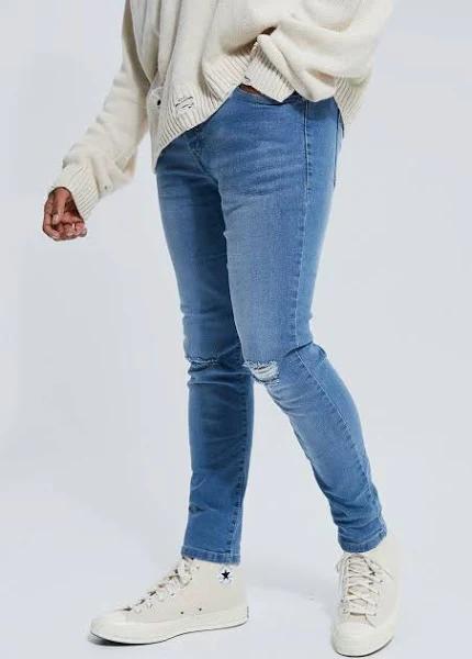 Mens Light Blue Skinny Stretch Knee Slash Jeans