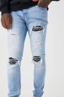 Mens Light Blue Skinny Stretch PU Rip & Repair Jeans