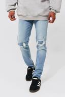 Mens Light Blue Skinny Stretch Rip and Repair Zips Jeans