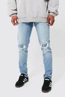 Mens Light Blue Skinny Stretch Rip and Repair Zips Jeans