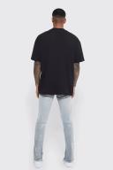 Mens Light Blue Skinny Stretch Ripped Bleached Jeans