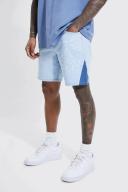 Mens Light Blue Slim Panel Paint Splat Denim Shorts