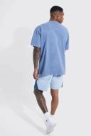Mens Light Blue Slim Panel Paint Splat Denim Shorts