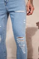 Mens Light Blue Super Skinny Jeans With All Over rips
