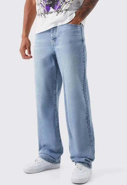 Mens Light Blue Tall Baggy Rigid Jean