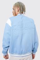 Mens Light Blue Tall Boxy Fit Official Debossed Jersey Jacket