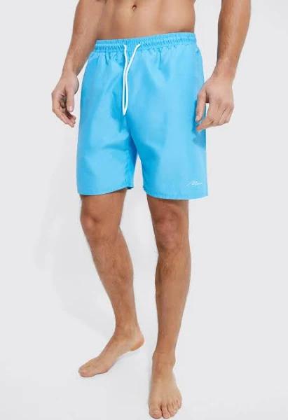 Mens Light Blue Tall Man Signature Mid Length Swim Shorts