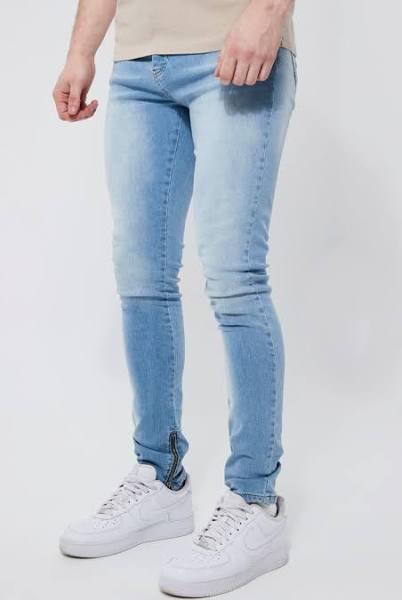 Mens Light Blue Tall Super Skinny Stretch Jean with Zip Hem