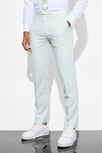 Mens Light Green Slim Micro Texture Suit Trousers