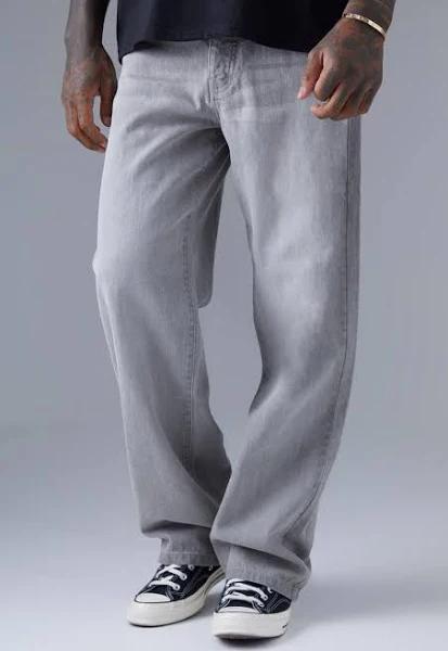 Mens Light Grey Baggy Rigid Jeans